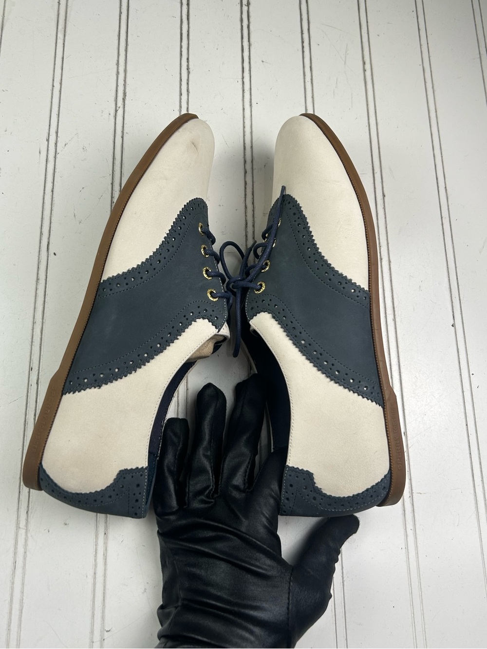 Sperry Top Sider Classic Navy White Leather Lace Boat Shoes Women’s Size 9M - Picture 7 of 11